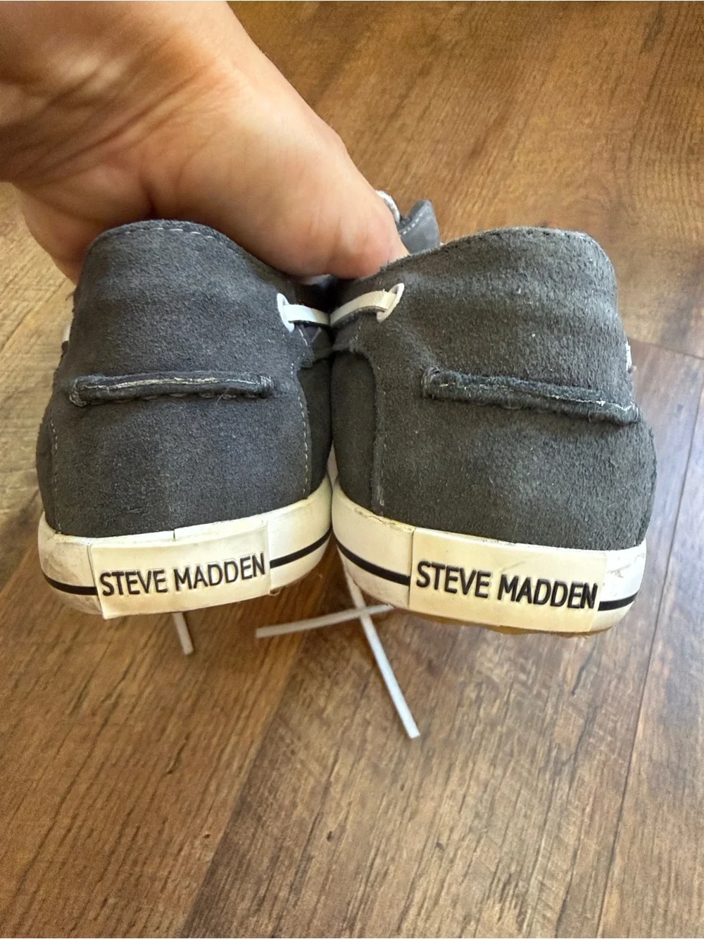 Steve Madden Charcoal Suede Boat Shoes with Cream Laces